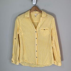 Kut from the Kloth Feena Button Down Textured Blouse, Yellow White, Size Medium